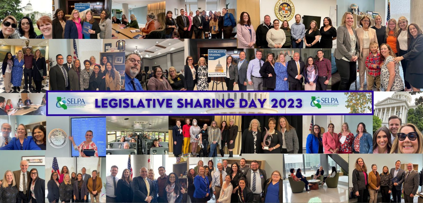 Collage of SELPA Administrators and parents meeting with legislators at the Capitol on May 3, 2023